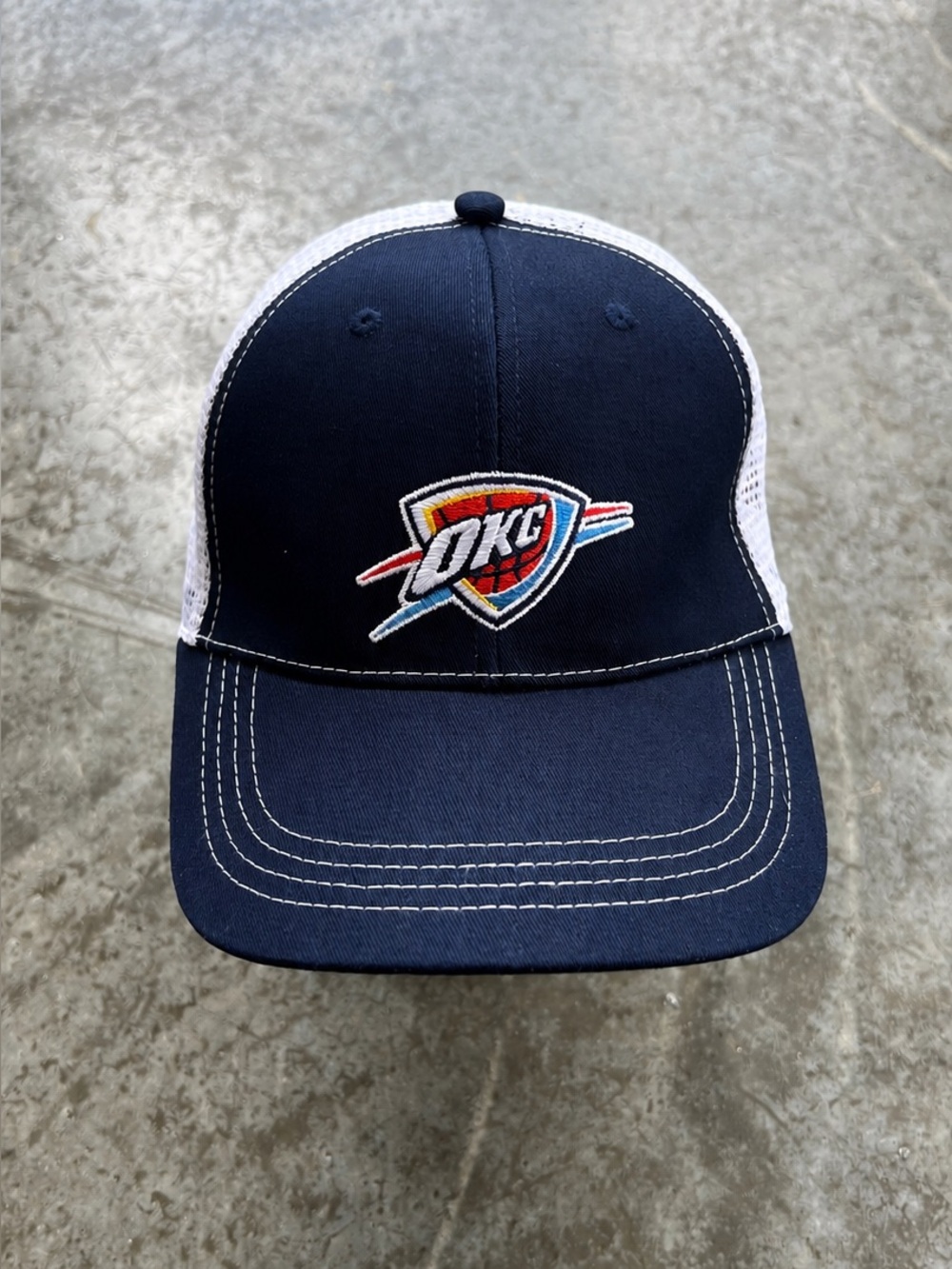 OKC Thunder Loud City Trucker Hat Navy White Mesh Adjustable NBA Cap